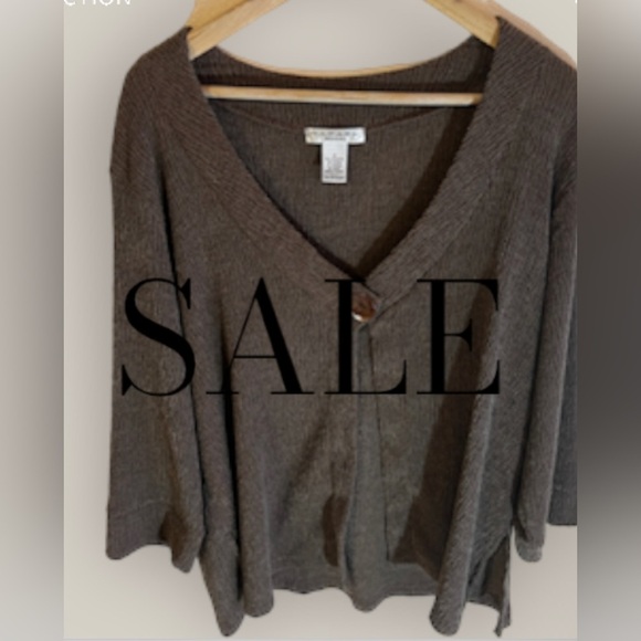 COPY - Rafael Woman Abstract Seersucker  Ribbed open cardigan size 1X brown - Picture 2 of 16